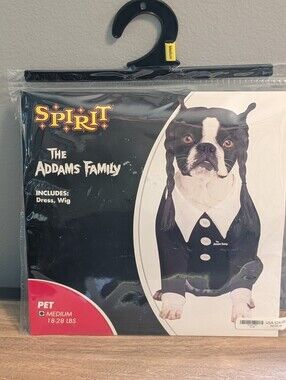 Wednesday Adam’s family DOG Halloween Costume Dress Up Wig & Shirt Medium